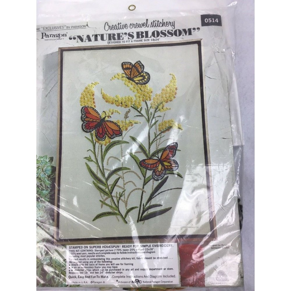 Crewel Stitchery Kit Nature's Blossom Stamped Fabric Picture #0454 Paragon